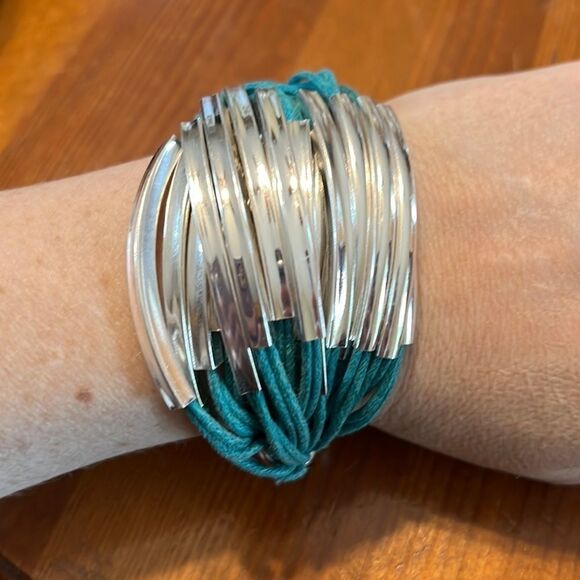 Bundle 3 for $15 Silver-tone Metal Covering Teal Multi-Strand Bracelet - Picture 1 of 10